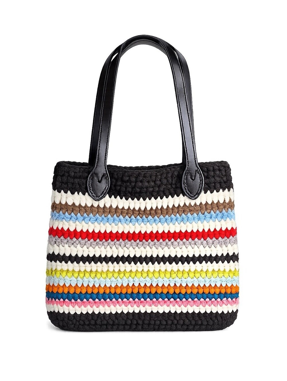 Handmade Crochet Tote Bag Multicolor Striped Beach Market Shopper Boho Coastal